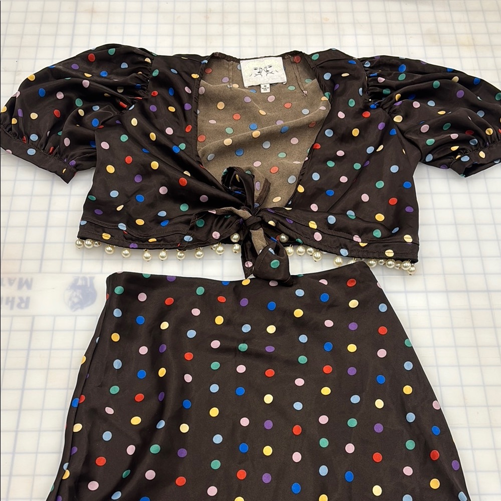 100% silk Polka Dot Two-Piece Set